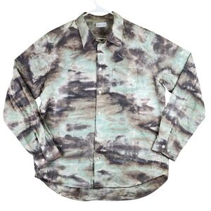 John Elliott Tie Dye Button Down Shirt Mens XL 4 Green Grey Made in Japan Luxury